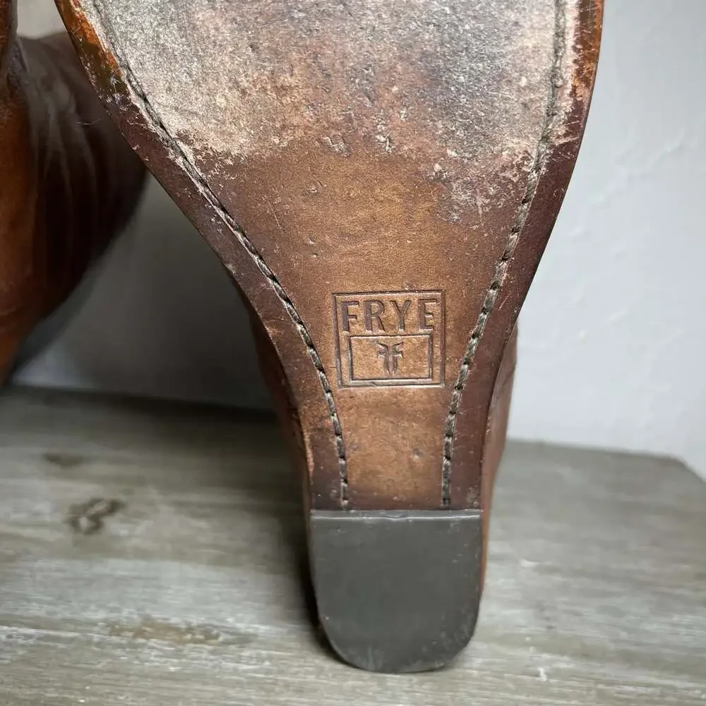 Frye Carson Hidden Wedge Bootie Womens 7.5 Cognac Leather Western Cowgirl Ankle